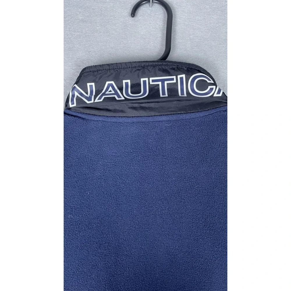 Nautica Jacket Mens Medium Navy Black Fleece‎ Full Zip Stand Collar Sail Logo